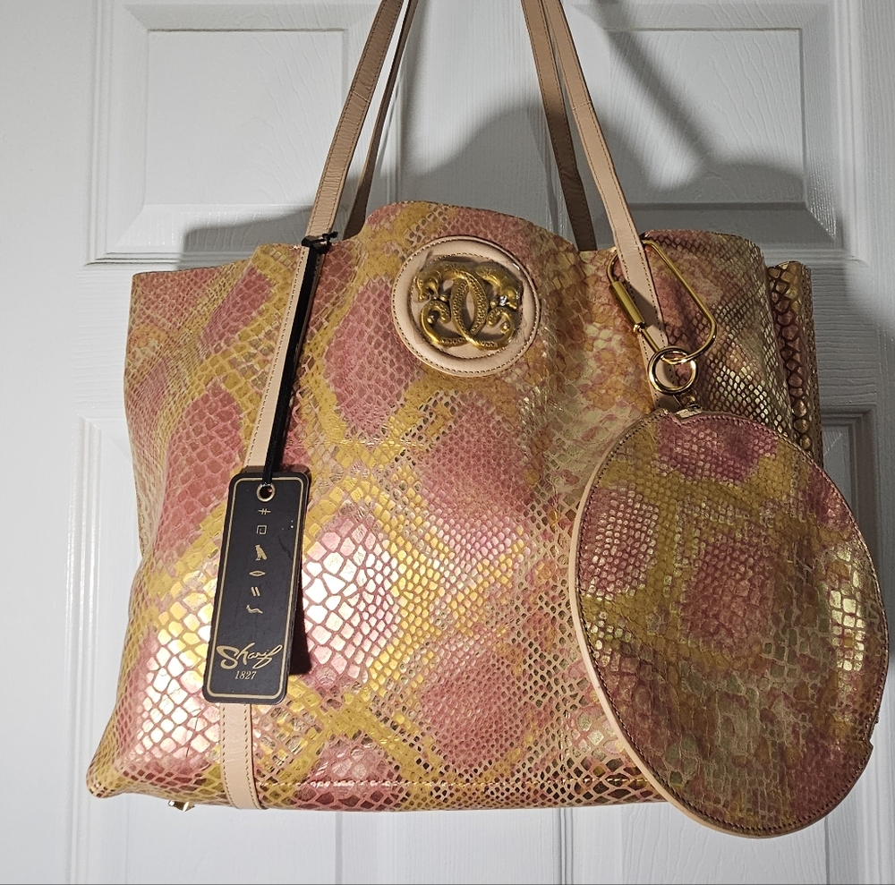 Sharif Pink and Gold Iridescent Tote Bag W/wallet & Dusty - Picture 14 of 16